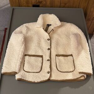 New J. Crew Women’s Cream Teddy Jacket with Tan Accents Size Medium